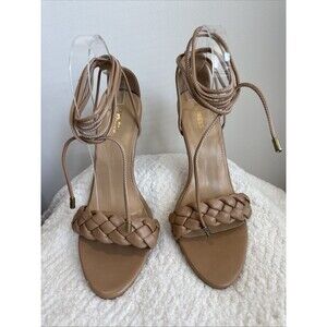 Express Size 9 Tan Braided Lace-Up Heeled Sandal  Open Toe Women's